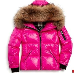 Sam Blake Fur-Trimmed Down Jacket Girls Size 6 Fuchsia Hot